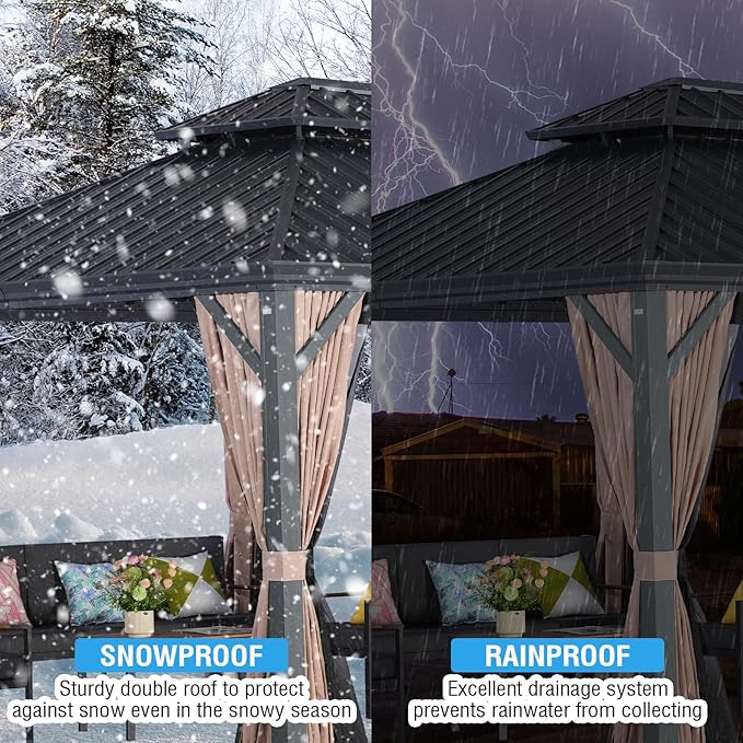 LeDoasis Blazar 12' X 20' Hardtop Gazebo, Outdoor Aluminum Canopy with Permanent Galvanized Steel Double Roof with Netting & Curtain for Patio Lawn and Garden