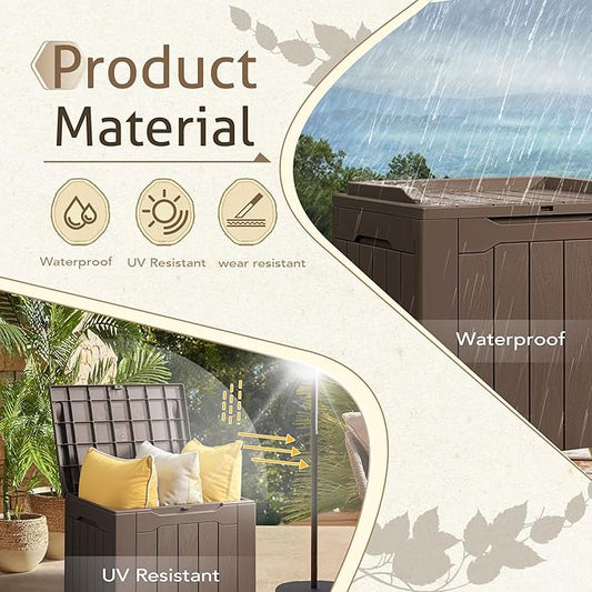 Flamaker Deck Box 31 Gallon Waterproof Resin Small Deck Box with Lid, Indoor Outdoor Package Delivery Box, Organization and Storage for Patio Furniture, Garden Tools, Outdoor Cushions (Deep Brown)