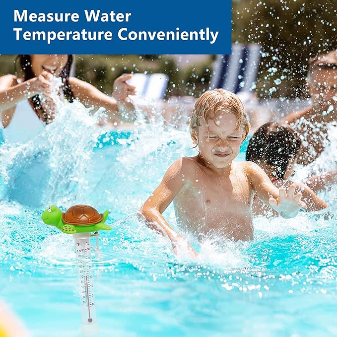 Floating Pool Thermometer, Large Display with String Easy to Read, Shatter Resistant, for Outdoor & Indoor Swimming Pools, Spas, Hot Tubs & Aquariums (Turtle)