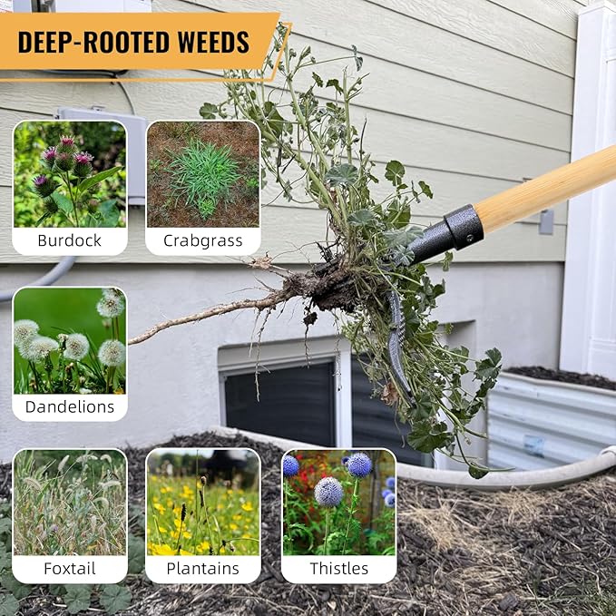Weed Puller Tool, Stand Up Weed Remover Tool with Long Handle, 4-Claw Steel Head Manual Weeders, Gardening Hand Weeding Tools Without Bending, Pulling, or Kneeling