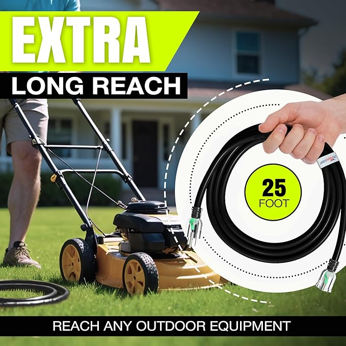 25ft Outdoor/Indoor Extension Cord 12/3 Gauge Extra Heavy Duty 3 Prong SJTW, Waterproof, Flexible Cold-Resistant Long Power Cord,15A 125V 1875W, Black by LifeSupplyUSA