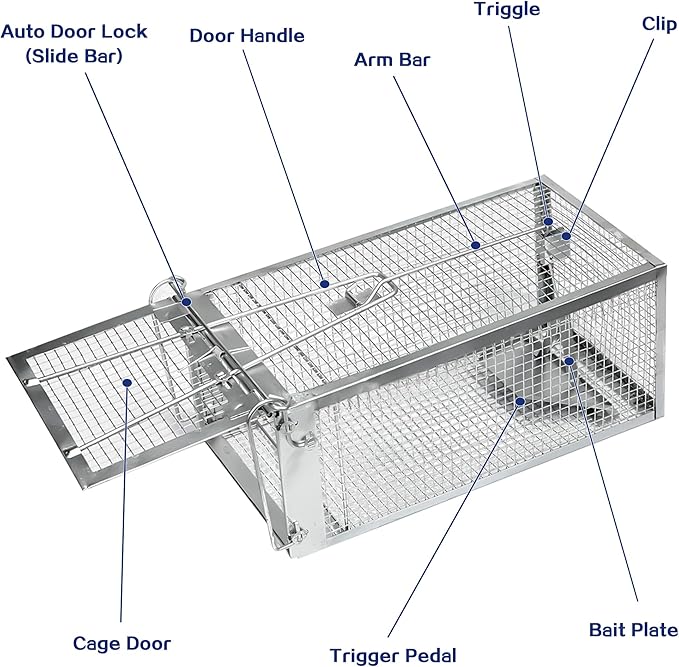 4 Pack Humane Rat Traps - Rodent Trap for Squirrel Mouse, Mice, Live Rat Traps Catch and Release for Indoors and Outdoors(10.6"x 5.5"x 4.5")