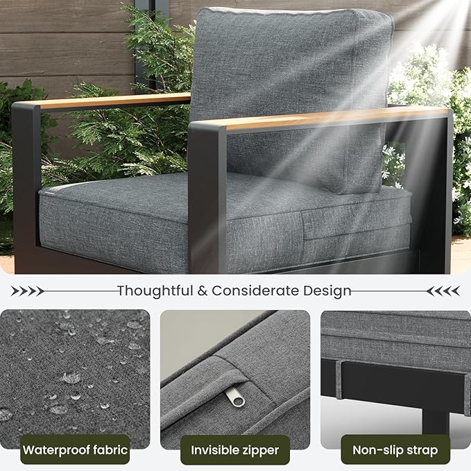 LayinSun Aluminum Outdoor Furniture Set 2 Seat Loveseat, Outside Patio Deep Seating Conversation Set with Upgraded Washable Thick Cushion