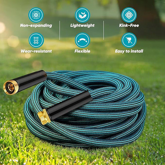 Garden Hose 100ft, Non-Expanding Water Hose Ultra Lightweight, Kink-Free, Sturdy, Flexible, Abrasion Resistant Hose for Yard, Lawn, Outdoor, Marine and Camper