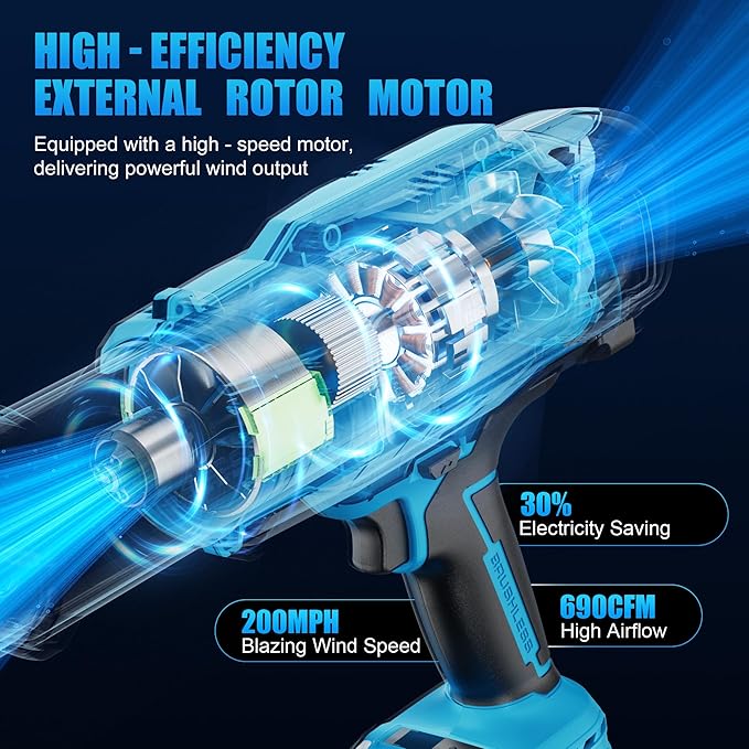 Cordless Leaf Blower, 21V Powerful Handheld Leaf Blower with 2 Battery & Charger, Lightweight Design for Patio Cleaning, Lawn Care, Blowing Fallen Leaves, Dust & Debris