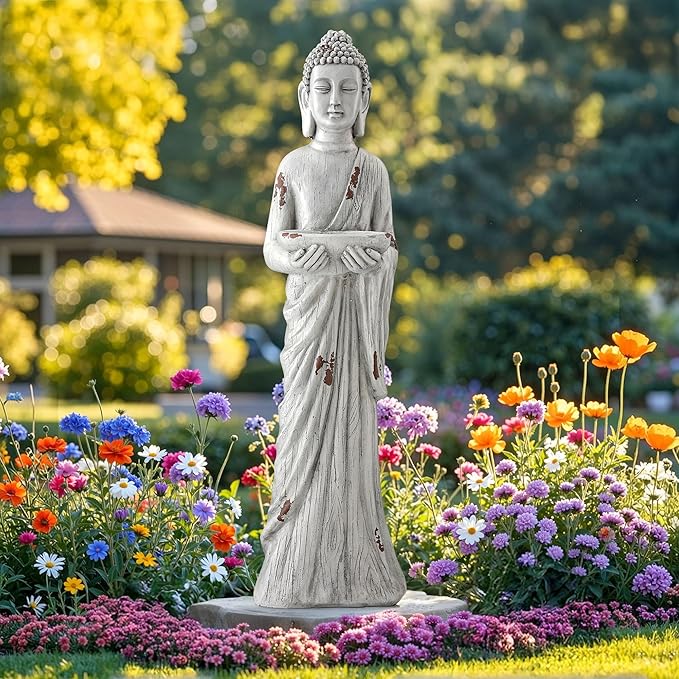 Ultym 42" Extra-Large Buddha Outdoor Statue with Birdfeeder, Tall Zen Medtative Buddha Figures, Durable Weatherproof MGO Sculpture for Garden, Patio, Yard, Porch or Indoor Home Decor
