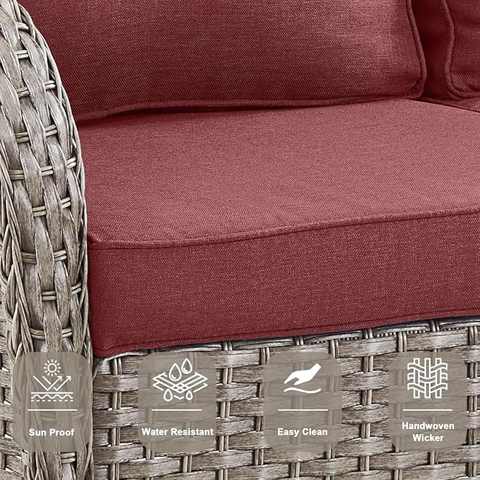 Belord 6 Pieces Wicker Patio Conversation Sets with Outdoor Swivel Rocker Chairs and Loveseat Glider Chair, All-Weather Rattan Furniture Set for Patio Deck Backyard Sunroom
