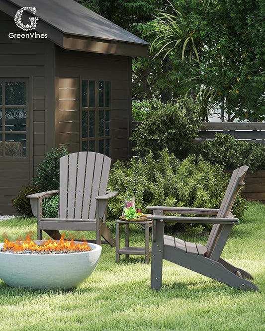 GREENVINES Adirondack Chairs Set of 4 | Wood Grain HDPE Plastic | Oversized Fire Pit Chair | All Weather | Desert Brown | Poly Lumber | for Outdoor Deck Backyard Patio Garden