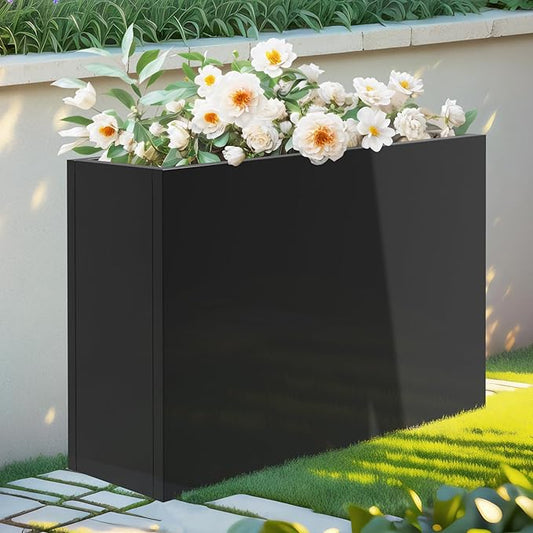 Metal Planter Box 36” x 12” x 24”, Heavy Duty Tall Rectangle Planter Box with Removable Insert Shelves for Porch, Garden, Patio, Yard