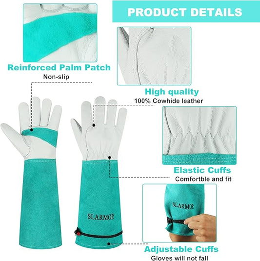 Long Gardening-Gloves Women/Men - Thorn proof Rose Pruning Heavy Duty Gauntlet, Best Garden Gifts for Gardener (X-Small, Green)