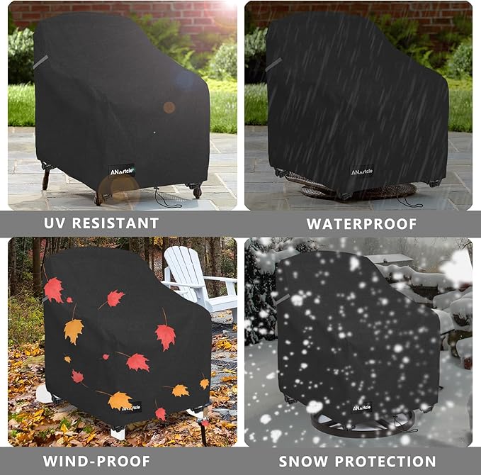 Swivel Patio Chair Cover 4 Pack,600D Waterproof Heavy Duty Outdoor Chair Cover(30 W x 34 D x 36 H inches),Patio Furniture Covers,Outdoor Furniture Covers Waterproof,Black