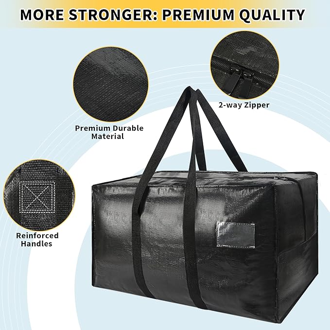 Heavy Duty Extra Large Moving Bags,121 Gallon Jumbo Packing Bags,Huge Moving Storage Bags with Strong Zippers & Carrying Handles,Reusable Big Moving Storage Bags for College Dorm Travel 2Pack