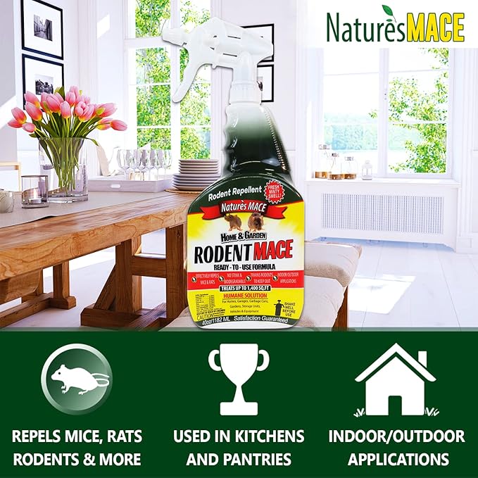 Nature’s MACE Rodent Repellent 1 Gal Concentrate Covers 87,000 Sq Ft, Rodent Repellent Outdoor, Keep Rodents Out of Home, Garage, Attic, Peppermint Spray Blend for Rodents, Safe Around Kids & Pets