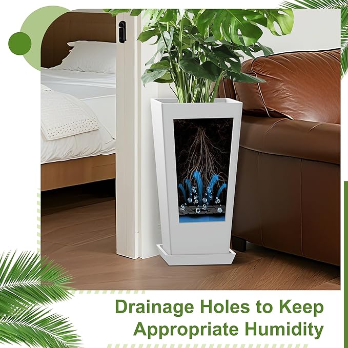 24" Tall Planters for Outdoor Plants, Set of 2 Large Outdoor Planters for Front Porch Decor with Drainage Hole, Front Porch Decor(White)