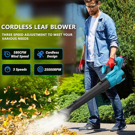 Leaf Blower,GOCHIFIX 580CFM/190MPH Brushless Electric Cordless Leaf Blower with 2PCS Batteries and 3 Nozzles,25000 RPM Lightweight Leaf Blowers for Patio Cleaning, Lawn Care