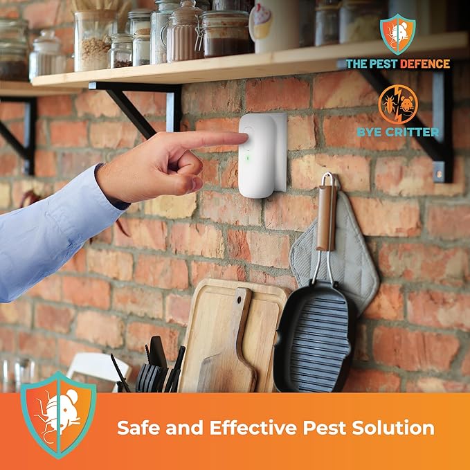 Pest Defence Ultrasonic Pest Repeller, Bye Critter Ultrasonic Pest Repeller Plug-in Mouse Repellent for Home – Repels Mice, Spiders, Rodents, Cockroaches, and Ants – Eco-Friendly, Chemical-Free