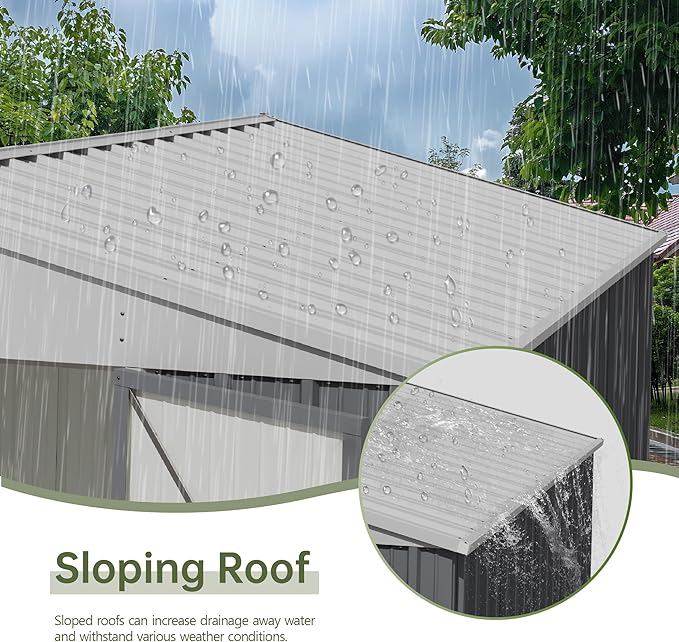 Devoko 10x12 FT Outdoor Storage Shed, Large Metal Storage Sheds with Lockable Door, Utility Garden Tool Shed with Sloping Roof, Outside Steel Storage Sheds for Patio Lawn Backyard, Gray