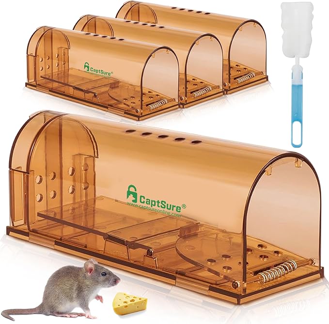 CaptSure Humane Mouse Traps Indoor for Home - Small Trap Indoor/Outdoor, Live Mouse Trap Catch and Release, Pet-Safe Mice Traps- Ideal No Kill Mouse Traps for Rodents, 4 Pack of Humane Mouse Trap