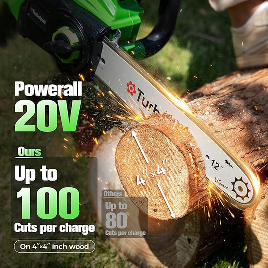 12" Cordless Chainsaw, 20V Battery Powered Chainsaw, Electric ChainSaw Cordless with 4.0Ah Battery and Charger, Brushless Rechargeable Chain Saw with Auto Lubrication for Wood Cutting, Tree Pruning