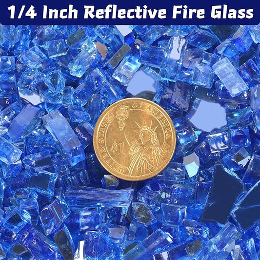 Firepit Glass Beads 20 Pounds, Cobalt Blue Fire Glass for Propane FirePit, Fireplace and Outdoor Decorative, 1/4 Inch Reflective Fire Rocks