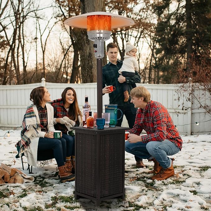 MoNiBloom 48000 BTU Propane Patio Heater with Stainless Steel Burner Outdoor Patio Heater for Commercial Use, Residential, Garden, Backyard, Porch, Deck, Balcony (Brown)