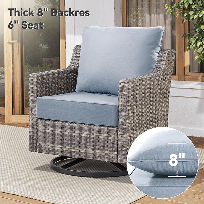 6" Thick Outdoor Cushions 22x24x6, 3-Set Deep Seat Patio Cushions with Removable Cover, Waterproof & Fade Resistant Replacement for Wicker Chair, Loveseat, Sofa - Baby Blue
