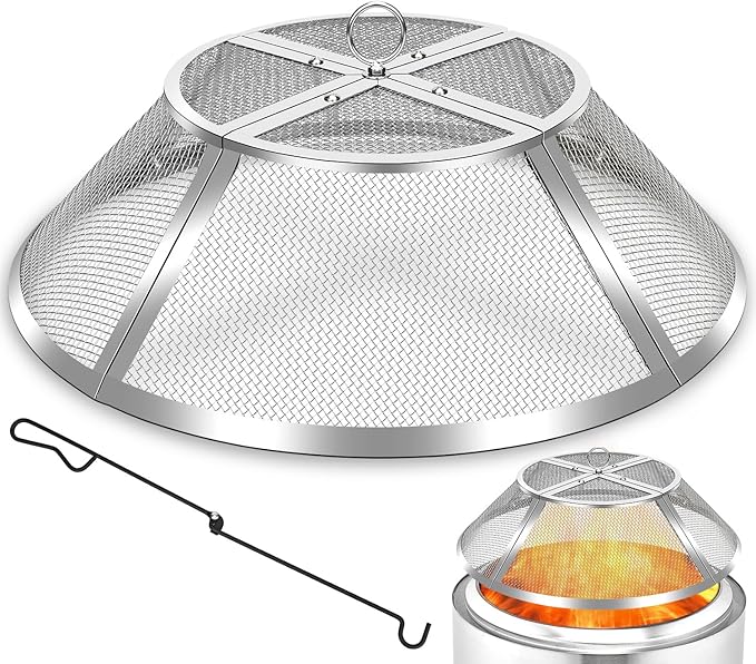 Fire Pit Spark Screen for Solo Stove Yukon Shield 27 Inch,Stainless Steel Spark Protector Mesh Screen for Solo Yukon,Fire Pits Top Screen Accessories Spark Cover Guard Outdoor Heavy Duty-Silver