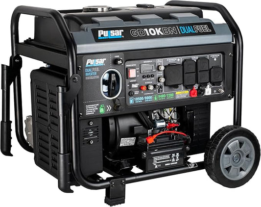 Pulsar GD10KBN 10500W Dual Fuel Home Backup Portable Inverter Generator with Wheel Kit and Electric Start RV Ready
