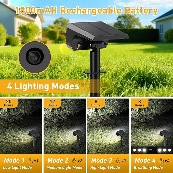NACINIC Solar Spot Lights Outdoor Waterproof IP65, [4 Pack/100 LED/4 Modes] 2-in-1 Solar Landscape Spotlights, Auto On/Off High Lumens Spot Lights for Outside Yard Garden Pathway(Cool White)