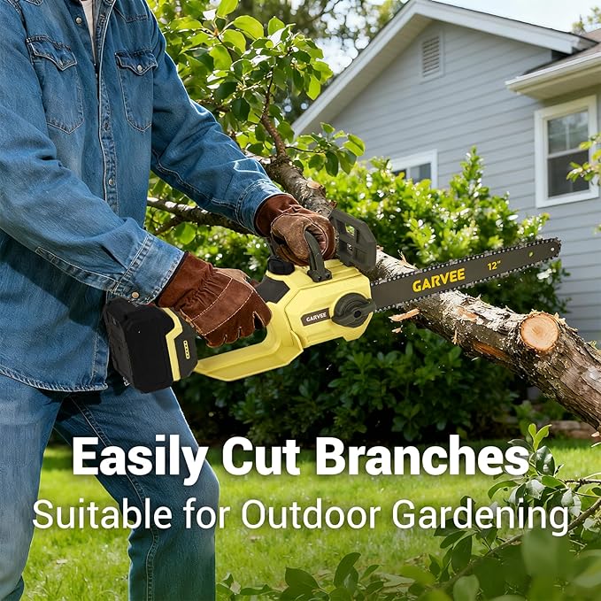 20V MAX Cordless Chainsaw with Battery and Charger, 12 Inch Portable Electric Chain Saw, Lightweight & Powerful Pruning Tool for Wood Cutting, Garden, Yard, and Outdoor Use(DCCS621B)