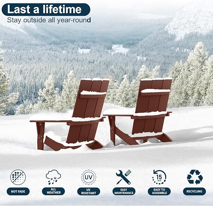 MXIMU Adirondack Chair Set of 4: Modern Adirondack Chairs Fire Pit Chairs Plastic Outdoor Chairs for Lawn Backyard Deck Garden Camping (Coffee)