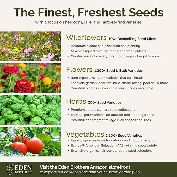 Eden Brothers All Annual Wildflower Mixed Seeds for Planting, 25 lb, 12,00,000+ Seeds with Sunflower, Indian Blanket, Scarlet Flax, Attracts Pollinators, Plant in Spring, Zones 3, 4, 5, 6, 7, 8, 9, 10