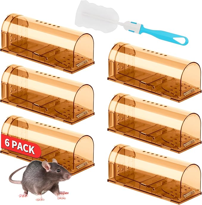 LULUCATCH Humane Mouse Traps 6 Pack, Live Mouse Traps, Catch Release Mouse Traps Indoor for Home, Reusable with Cleaning Brush, No Kill Mole Squirrel Rat Traps for House & Outdoors, Pet Safe