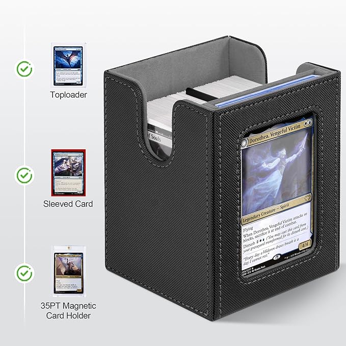 ZLCA Card Deck Box with Commander window Display, MTG Deck Box with Dice Tray Holds 200+ Double-Sleered Cards,Card Storage Case fit for YuGiOh,MTG,Sport (Black&Grey)
