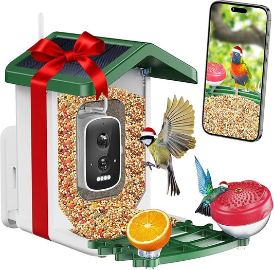 Bird Feeder with Camera, 2.5K UHD, AI Bird Species Recognition, Solar Powered, Instant Arrival Alerts, Weatherproof Squirrel-Proof Birdhouse with WiFi App Live View, 32GB Card & Accessories Included