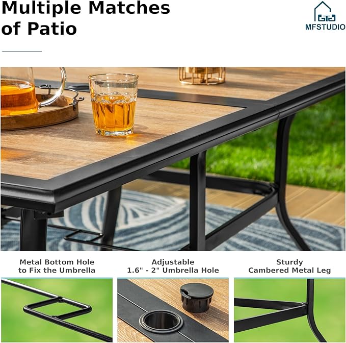 MFSTUDIO Outdoor Dining Set for 6, Patio Dining Set with Umbrella Hole, 7 Piece Outdoor Patio Furniture Set for Deck/Yard/Garden/Poolside