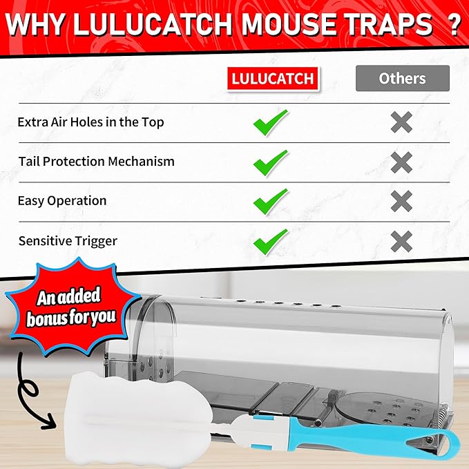 LULUCATCH Humane Mouse Traps 2 Pack, Live Mouse Traps, Catch Release Mouse Traps Indoor for Home, No Kill Mole Squirrel Rat Traps for House & Outdoors, Pet Safe, Grey
