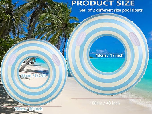 Large Striped Pool Floats- Inflatable Pool Floats for Adults- 2 Pack Striped Floaties Pool Tubes Swim Rings with Handles Inflatable Pool Float for Swimming Pool Party Lake Beach Adults
