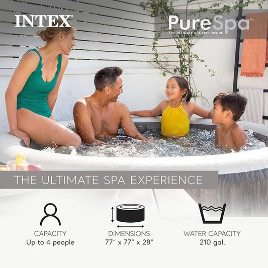 INTEX 28439EH PureSpa Greywood Deluxe Spa Set: Includes Energy Efficient Spa Cover - 140 Bubble Jets - Round Design - 4 Person Capacity - 77" x 28"