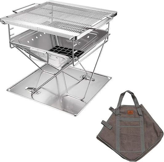 CAMPINGMOON Portable Stainless Steel Wood Burning Grill and Fire Pit 20-inch with Carrying Bag MT-055
