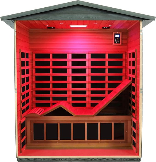 LTCCDSS Ultra-Low EMF Outdoor Sauna 3 Person, Full Spectrum Carbonized Composite Wood Far Infrared Sauna for Home, Near&Mid-IR Light, EMF 0.1-1mG, 81.1 * 45 * 83.5 Inch