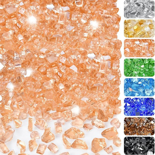 20 Pounds Fire Glass 1/4 Inch High Reflective Tempered Firepit Glass Rocks for Fireplace, Fire Pit Table, Fire Bowl and Landscaping (Champagne)