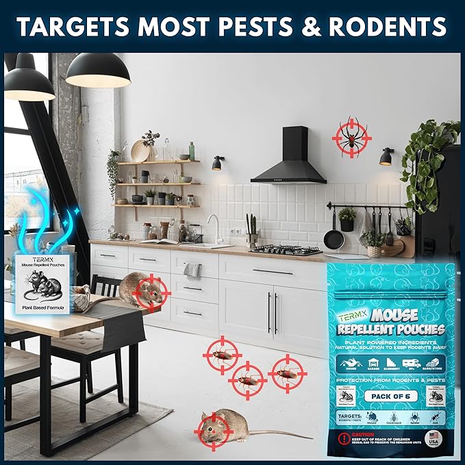 6Pack Natural Mouse Repellent Pouches Botanical Mice Repellent Pouches Vamoose Rodent-Repelling Pouches for Indoor and Outdoor Pest Control Pouches for Home Attic Office Shed Storage/RV
