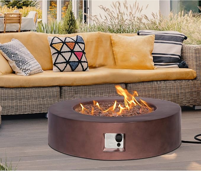 HOMPUS Outdoor Propane Fire Pit, 42 inch Round Gas Fire Pit Table,CSA Certified,Fire Table w 50000 BTU Stainless Steel Burner, Free Rocks & Rain Cover for Patio & Outside, Dark Bronze