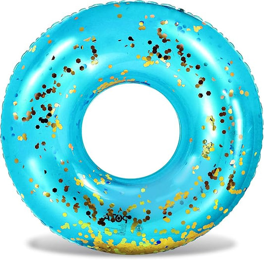 POZA Inflatable Pool Float Tube – Sparkly Confetti Swim Ring, Heavy Duty UV Resistant Inflatable Tube Pool Float for Kids & Adults – Multiple Colors & Sizes – Beach, Lake & Pool Party Float