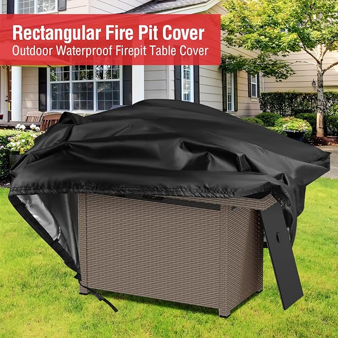 Rectangular Fire Pit Cover for Best Choice Products 52 inch Gas Fire Pit Table,Outdoor Waterproof Propane Firepit Table Cover - 52 X 34 X 25 Inch