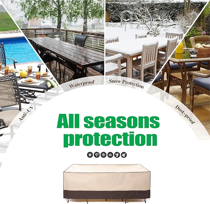 F&J Outdoors Heavy Duty Rip-stop Fabric UV Resistant Waterproof Large Patio Furniture Covers, 126"x83"x27.5"