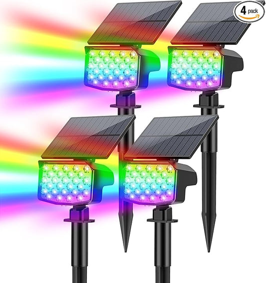MinPea Solar Color Changing Spot Lights Outdoor, [9 Modes/4 Pack] Solar Christmas Lights Outdoor Waterproof IP65, Multicolor Solar Powered Landscape Spotlights for Yard Garden Pathway Lawn Decoration
