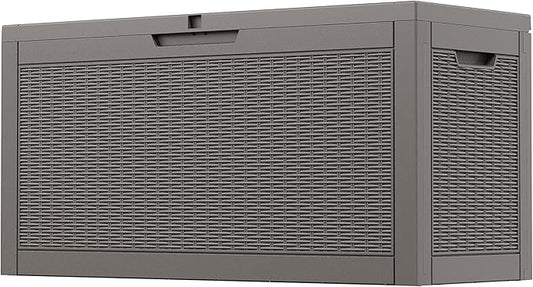 Outdoor Storage Box, 60 Gallon Outside Deck Box Waterproof, Resin Outdoor Storage Cabinet With Lockable Lid, Storage Bench for Garden Tools, Patio Cushions, Pool Tools, Package Delivery, Gray