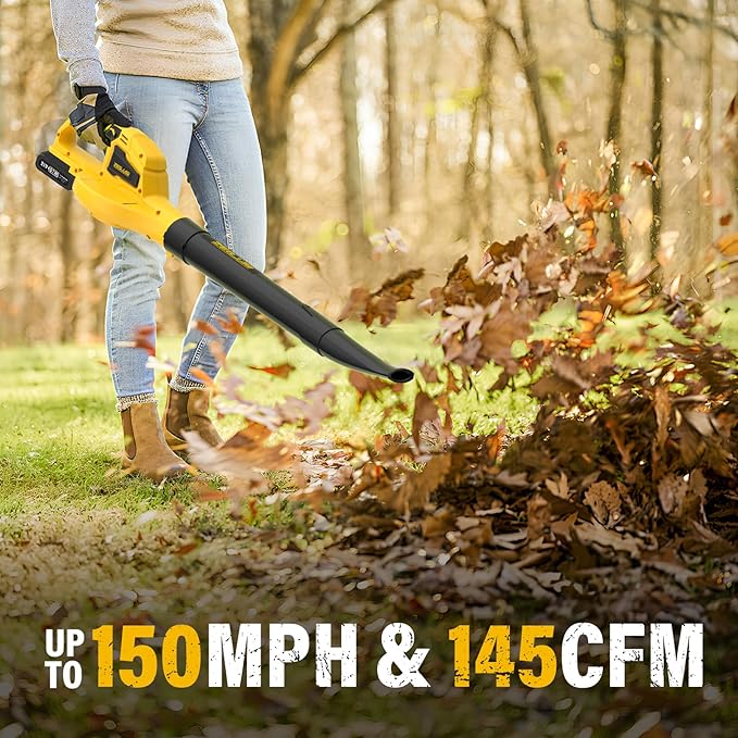 ZEGJAW Cordless Leaf Blower, 21V Leaf Blowers Cordless with Battery and Charger, 150 MPH Electric Leaf Blower with 2-Speed Mode, Battery Leaf Blower for Lawn, Garden, Yard (2PCS Batteries)